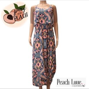 Peach Love California Floral Tiered Maxi Dress